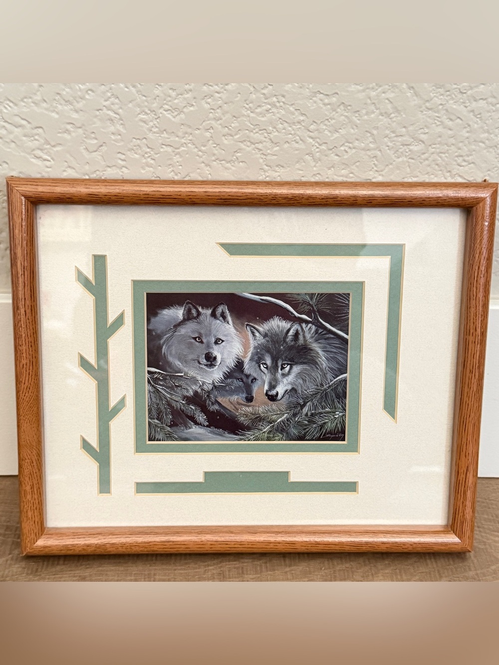 Carole Bourdo Eyes of the Forest Wolf/Wolves Matted Framed Print Signed Indian